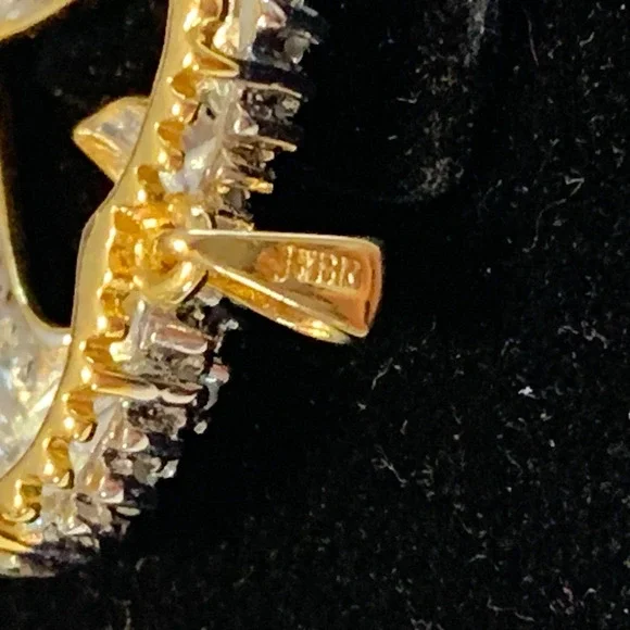 JWBR Diamond Open Heart Necklace Pave Cluster Gold Over .925 Silver Anniversary - Picture 11 of 12